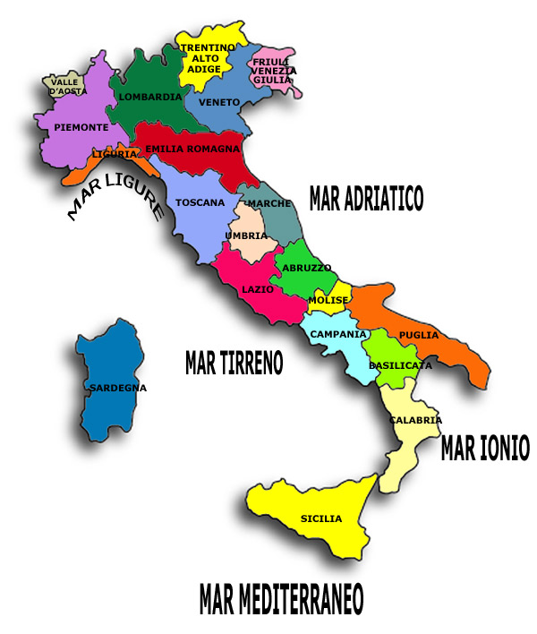 FIADEL - Federazione Italiana Autonoma dei Dipendenti degli Enti Locali - Cartina dell'Italia divisa per regioni, ognuna con una colorazione accesa che la metta in evidenza